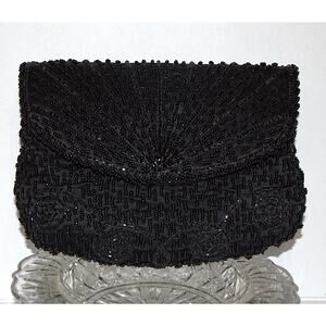 Magid Vintage Black Beaded Clutch Purse Evening Bag